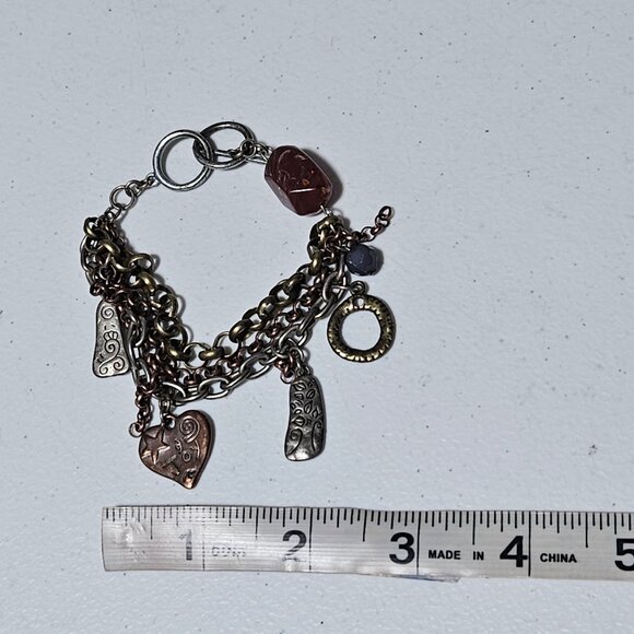 Handcrafted Mixed Metal Chunky Charm Bracelet Live Hope Heart Pendants - Picture 7 of 7